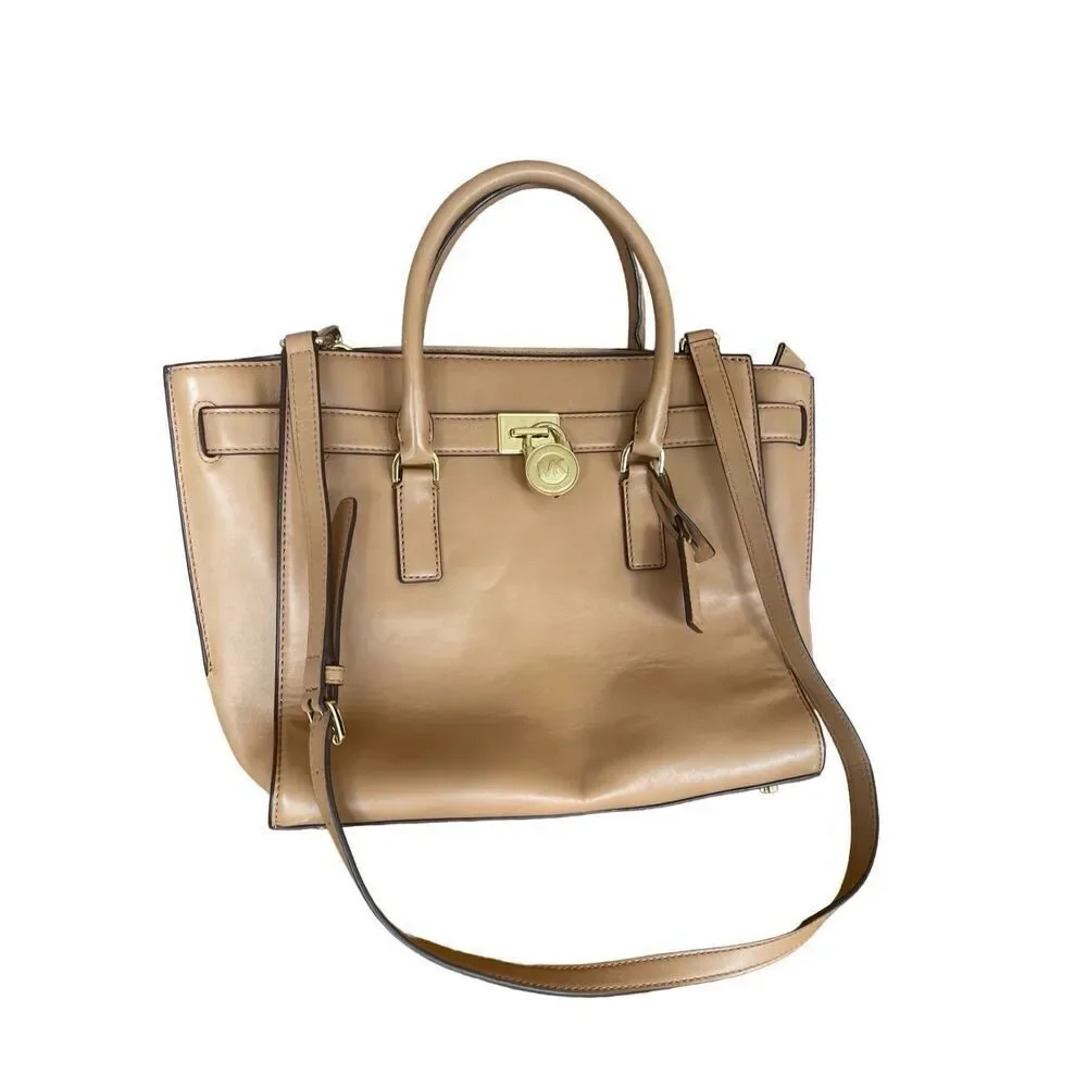 Michael Kors Hamilton Saffiano Leather Satchel Bag Dark Khaki